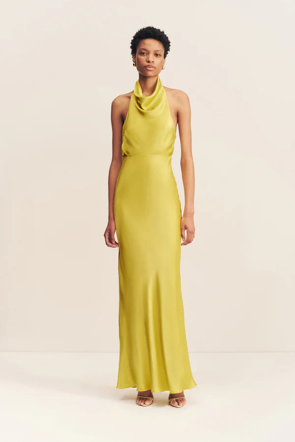 SHONA JOY - SOFIA HIGH COWL OPEN BACK MAXI DRESS - LIME