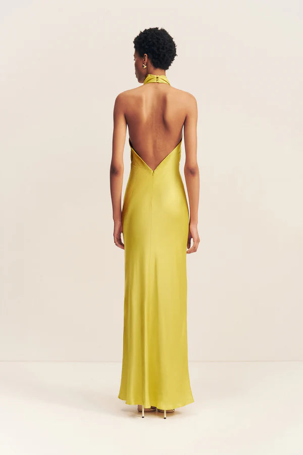 SHONA JOY - SOFIA HIGH COWL OPEN BACK MAXI DRESS - LIME
