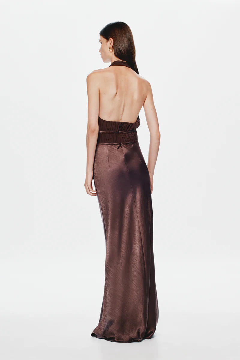 MISHA - THE CELINE SATIN DRESS - CHOCOLATE