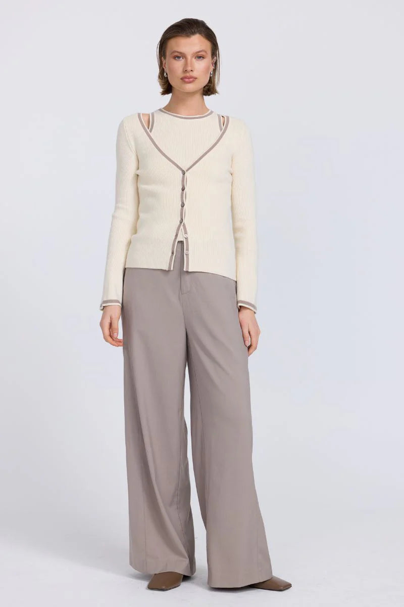 SOVERE - AIMEE COMBO CONTRAST CARDI - CREAM