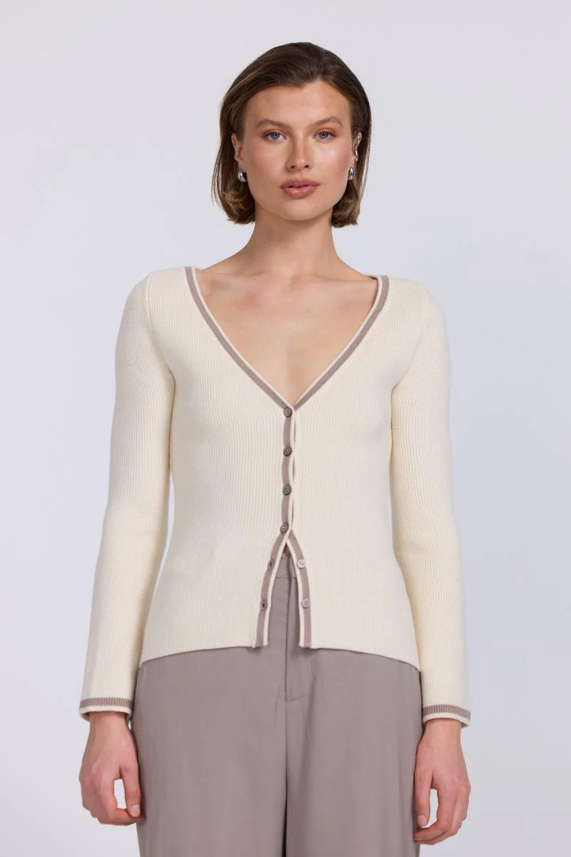 SOVERE - AIMEE COMBO CONTRAST CARDI - CREAM