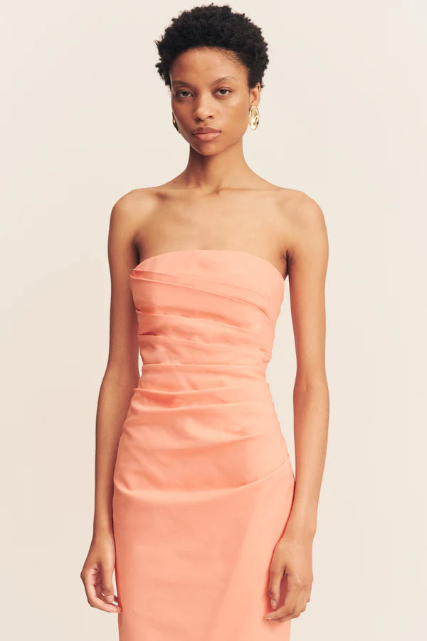 SHONA JOY - LANI STRAPLESS DRAPED MAXI DRESS - PEACH