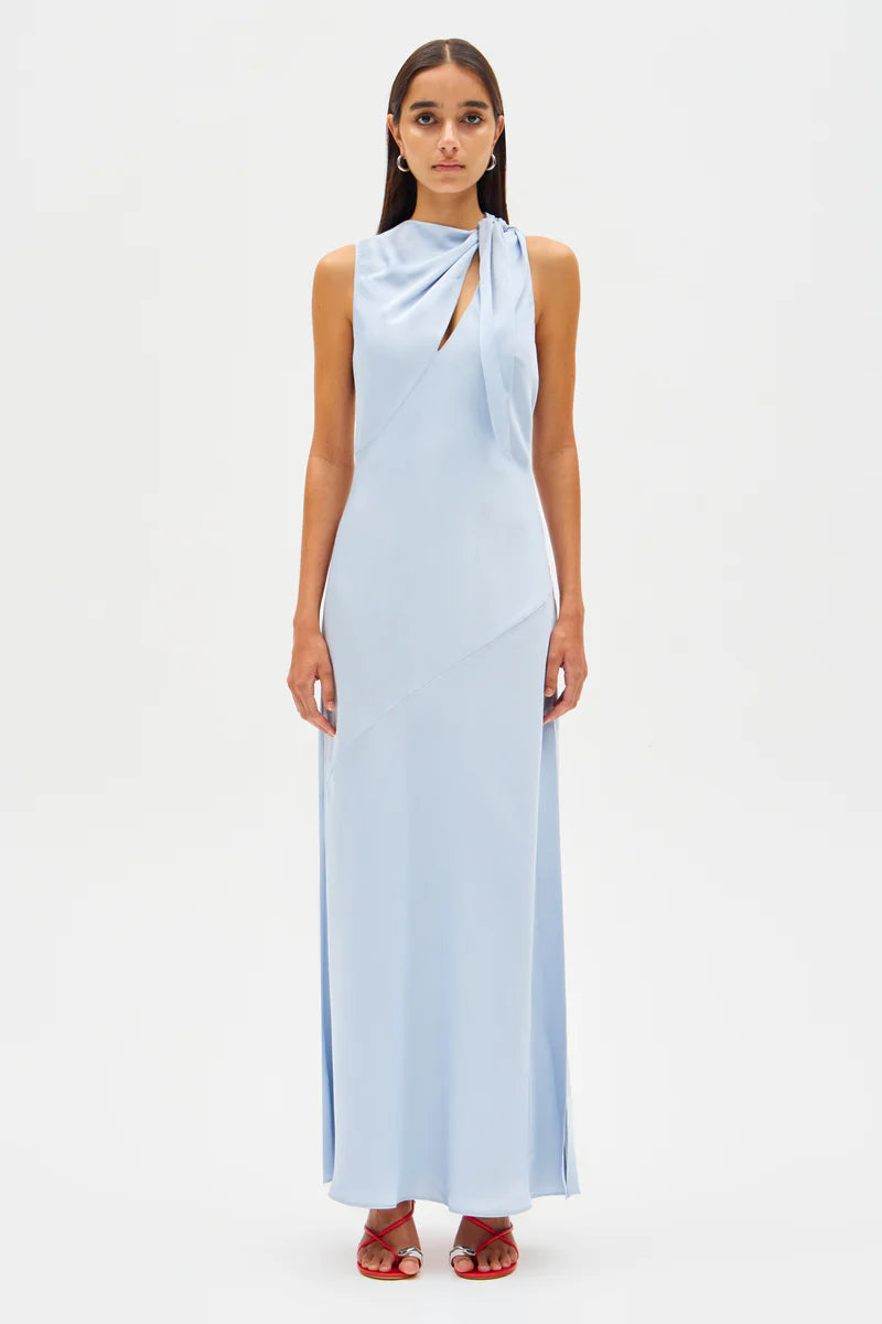misha noelia satin maxi dress MISHA Noelia Satin Maxi Dress In ICE Blue, Size S
