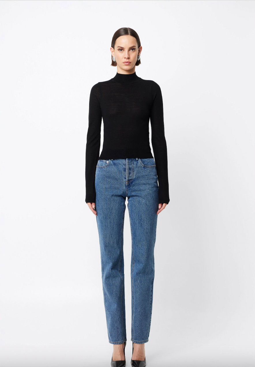 MOSSMAN - MAINE TURTLENECK MERINO TOP - BLACK
