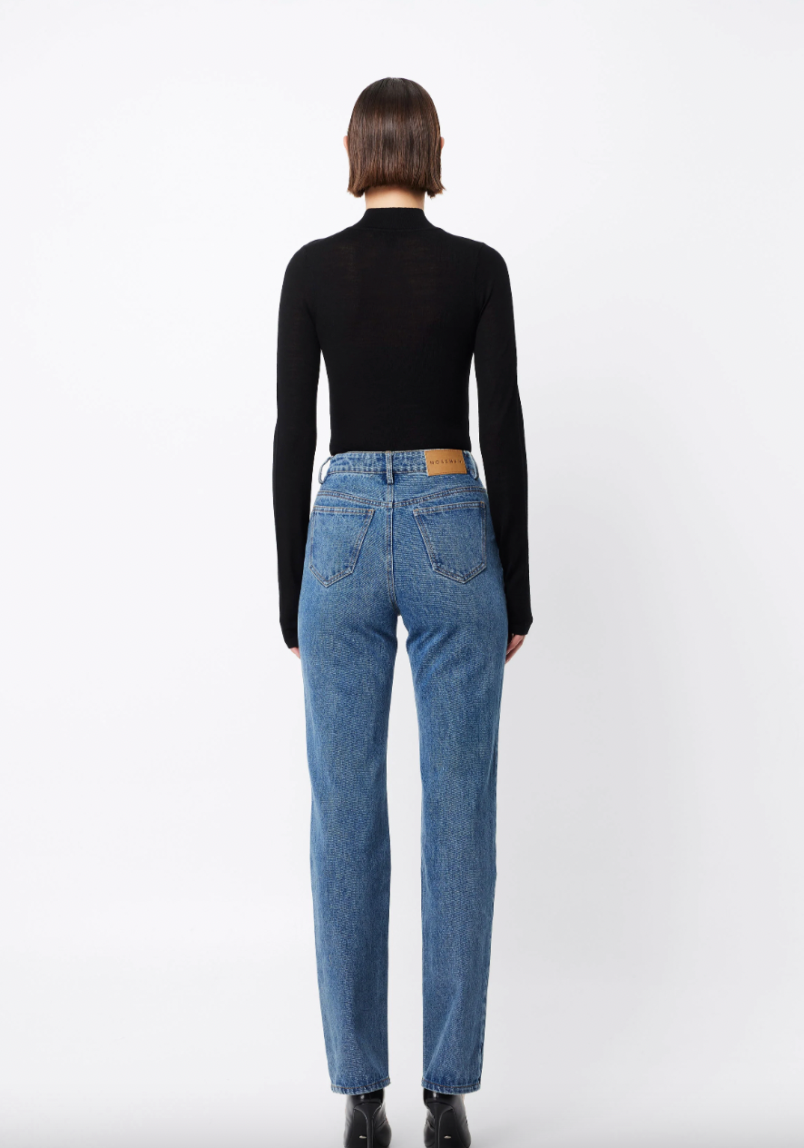 MOSSMAN - MAINE TURTLENECK MERINO TOP - BLACK