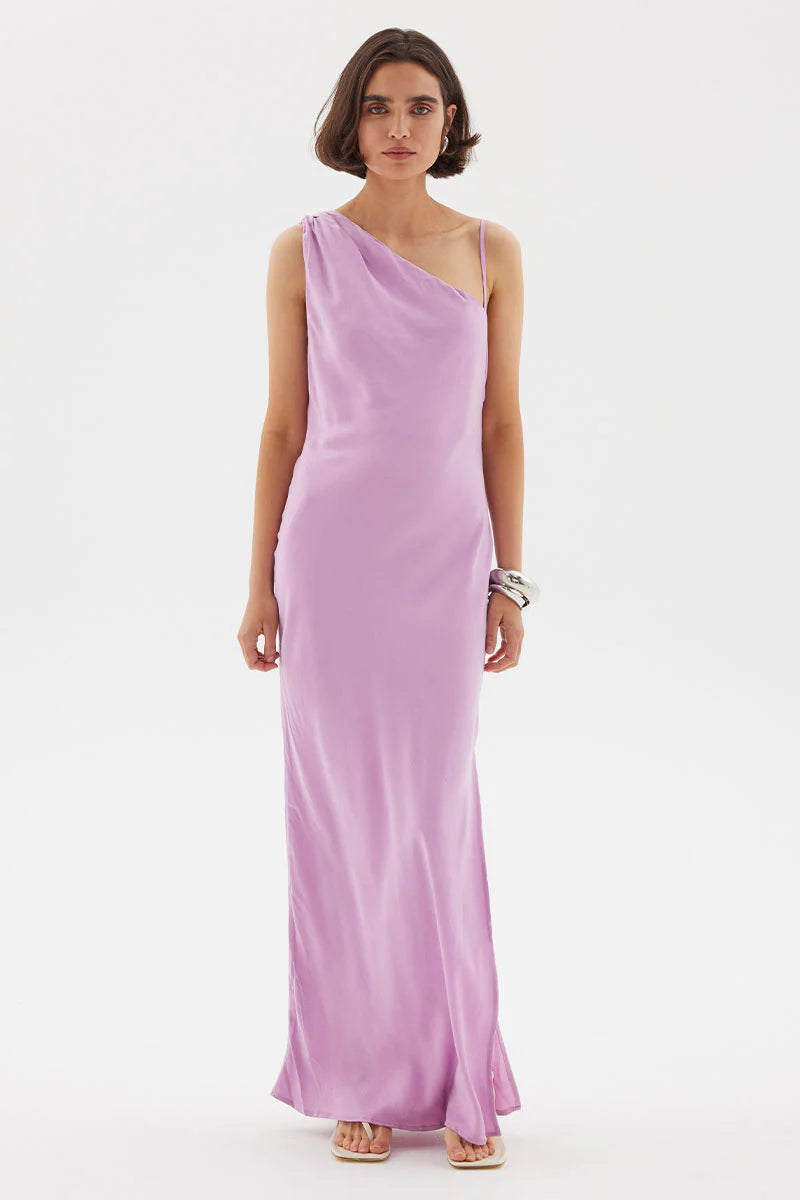 SOVERE - ISLA ASYMMETRIC SLIP DRESS - MUSK