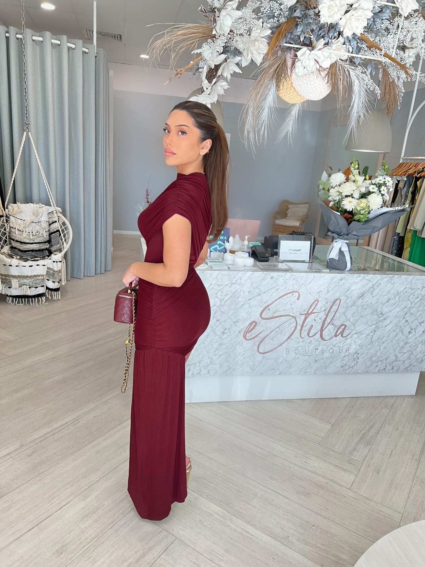 MIENA MINI DRESS - BURGUNDY
