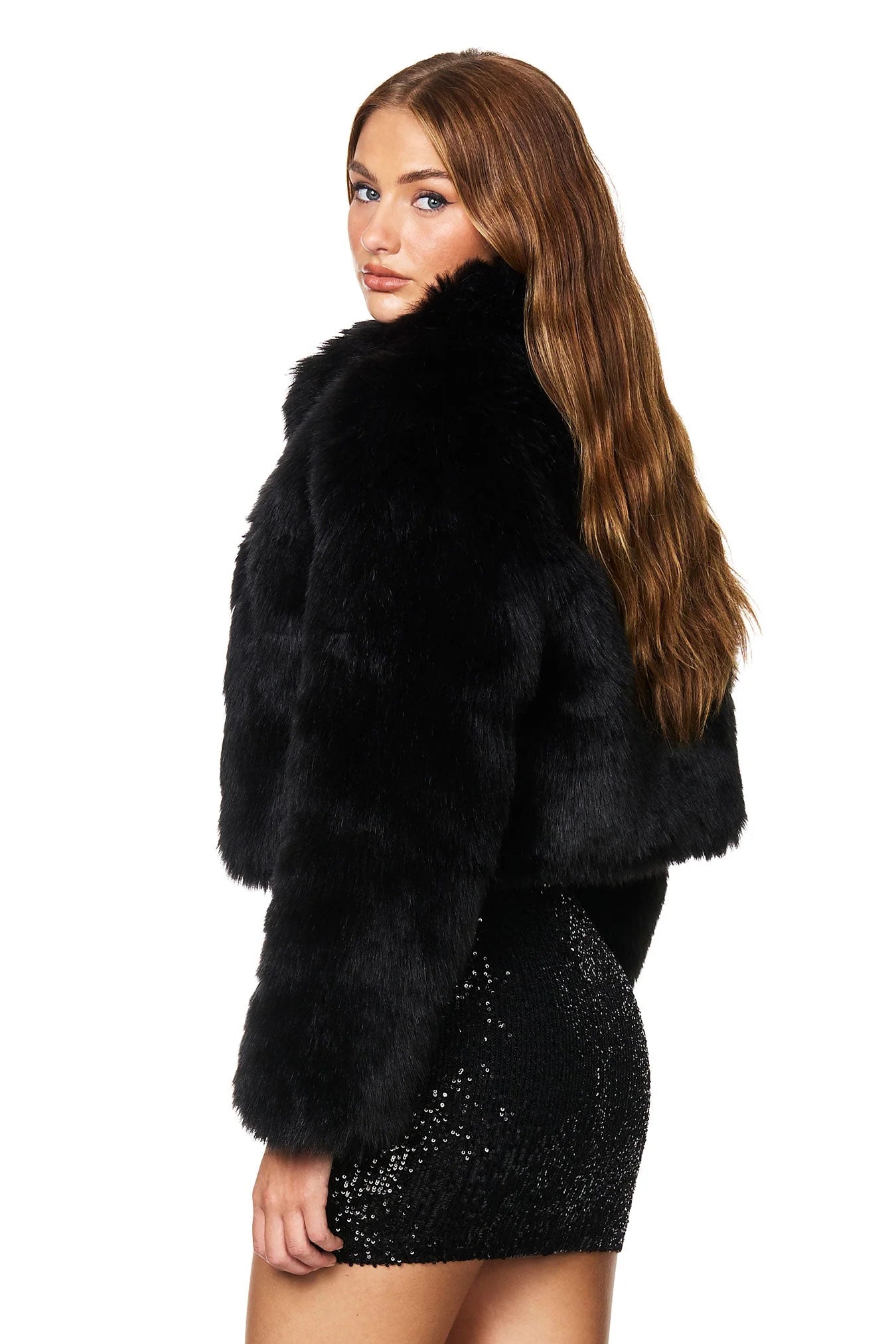 NOOKIE - TATIANA FAUX FUR CROP JACKET - BLACK