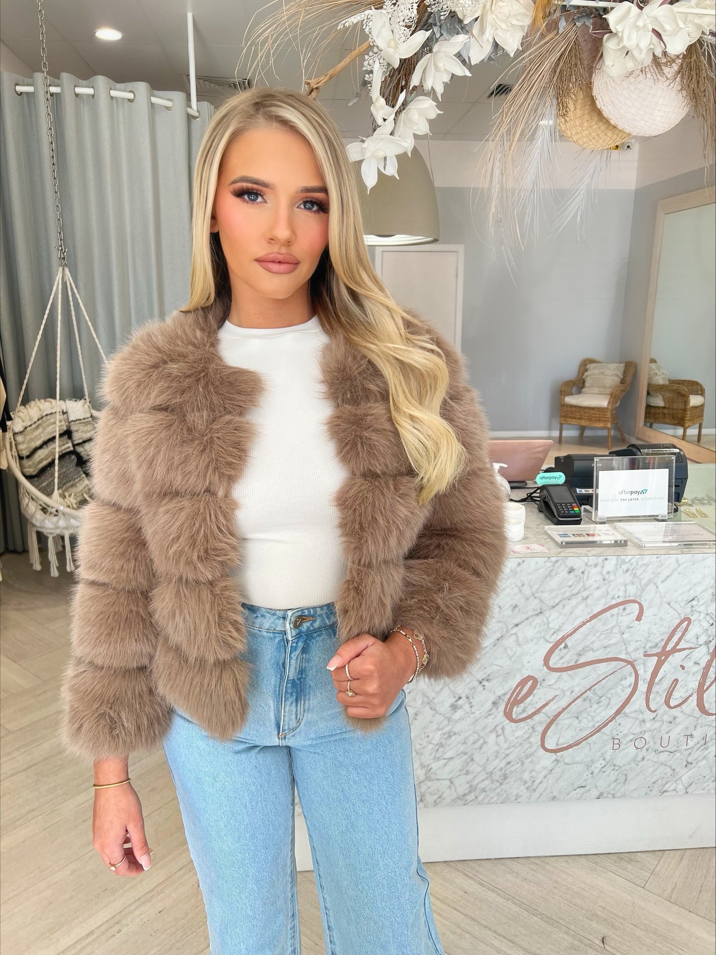MIAMI FUR FUAX COAT - DARK CAMEL