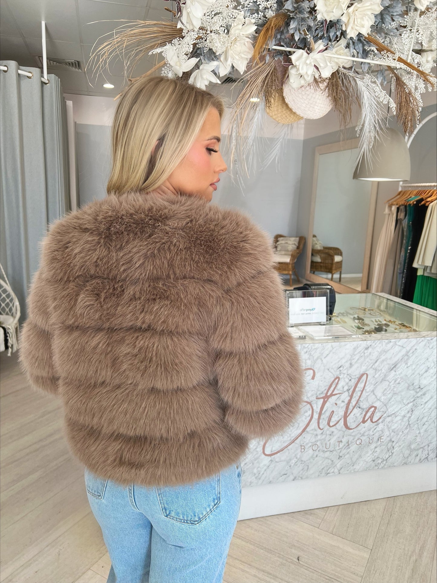 MIAMI FUR FUAX COAT - DARK CAMEL
