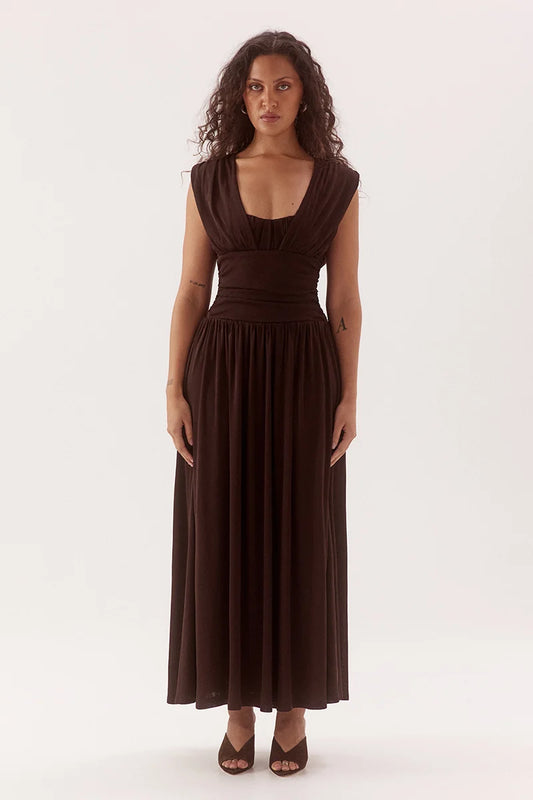ZABELLE MIDI DRESS - DARK CHOCOLATE