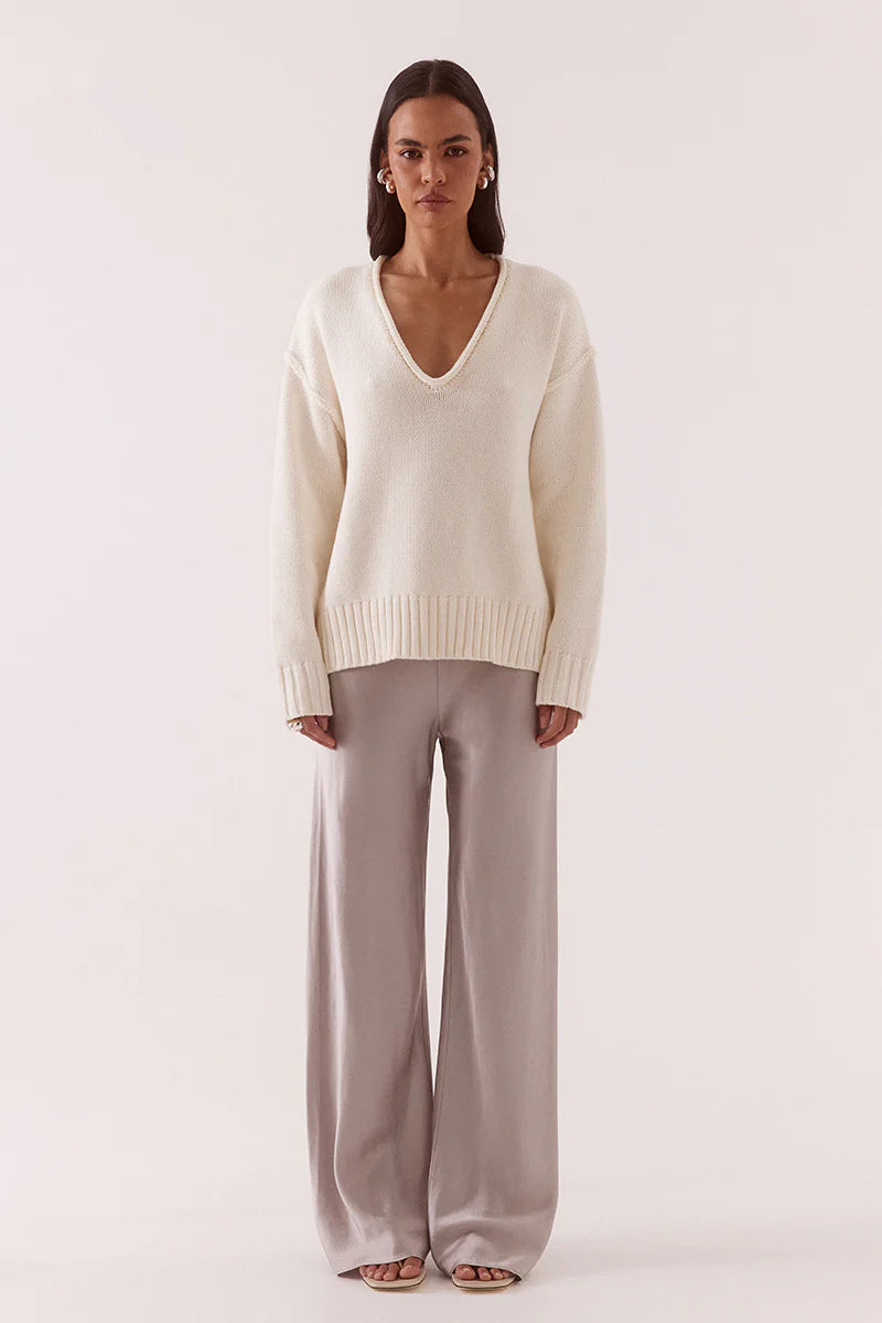 SOVERE - LANE PLUNGE SWEATER - CREAM