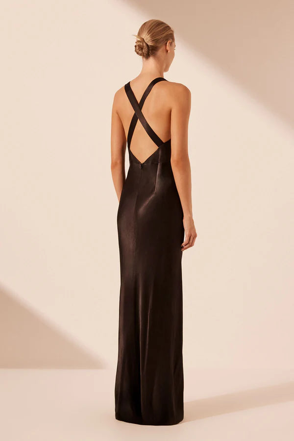 SHONA JOY - LA LUNE PLUNGED CROSS BACK MAXI DRESS