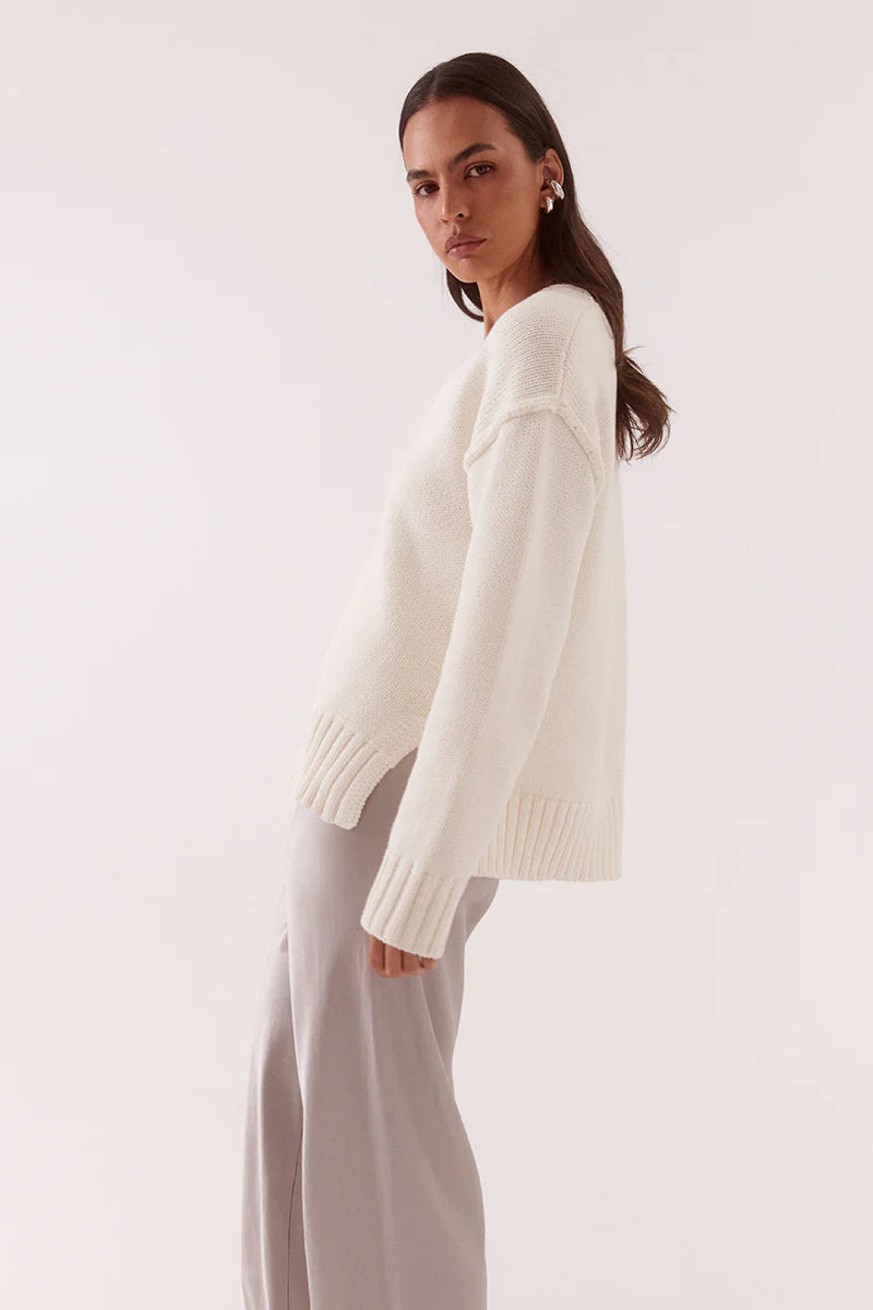 SOVERE - LANE PLUNGE SWEATER - CREAM