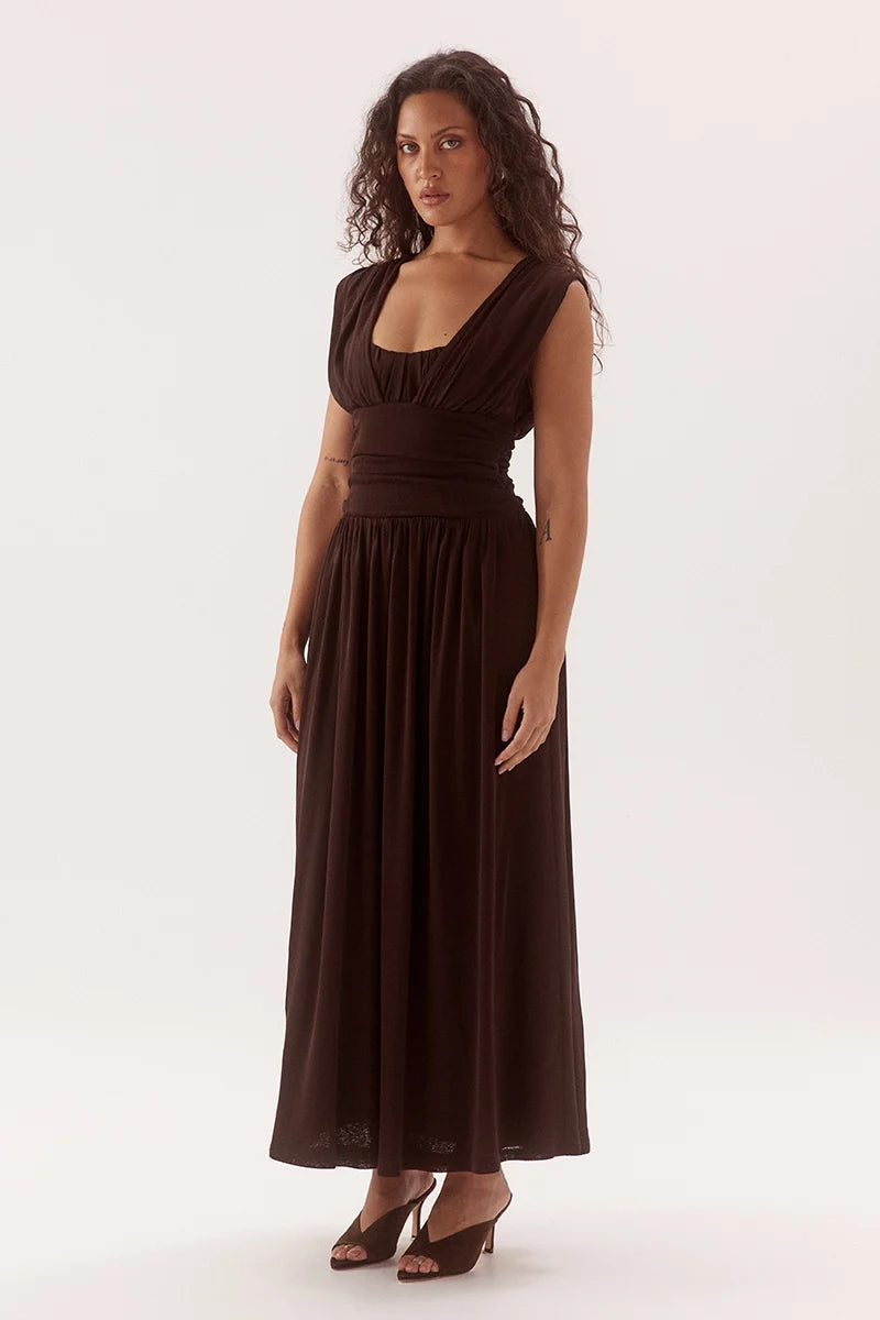 ZABELLE MIDI DRESS - DARK CHOCOLATE