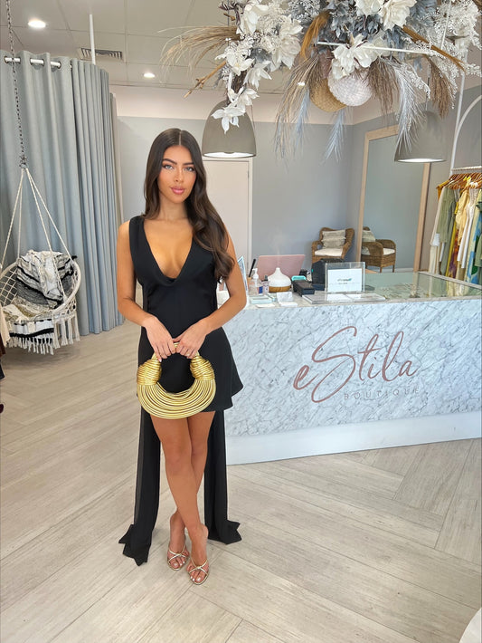 GABRIELLA COWL MINI DRESS - BLACK