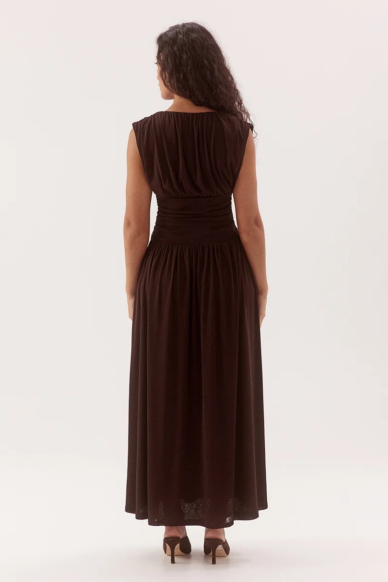 ZABELLE MIDI DRESS - DARK CHOCOLATE