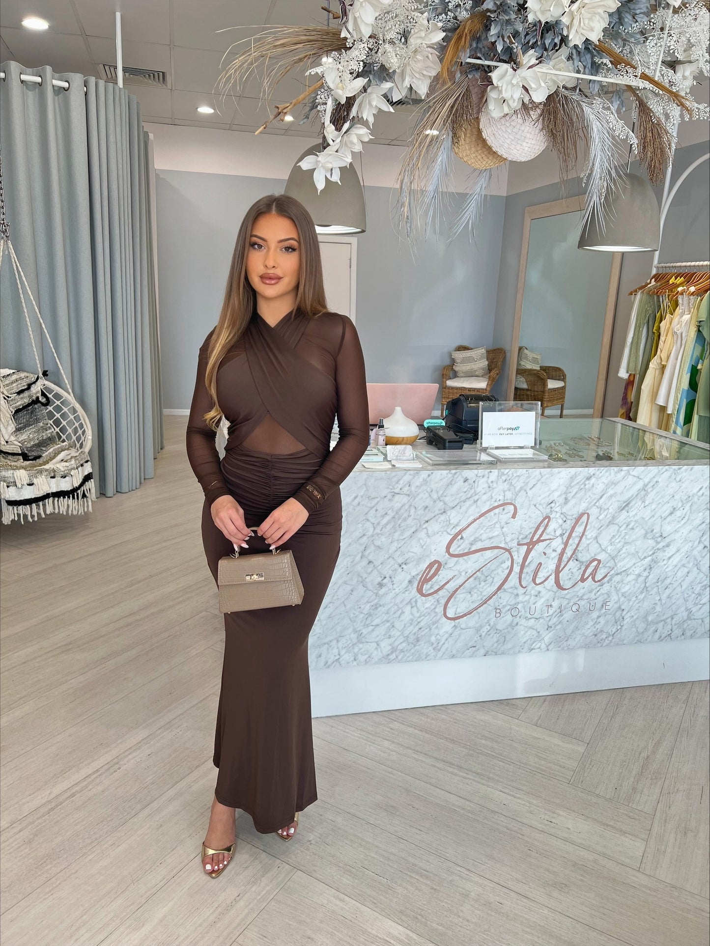 PIETRA MESH MIDI - CHOCOLATE
