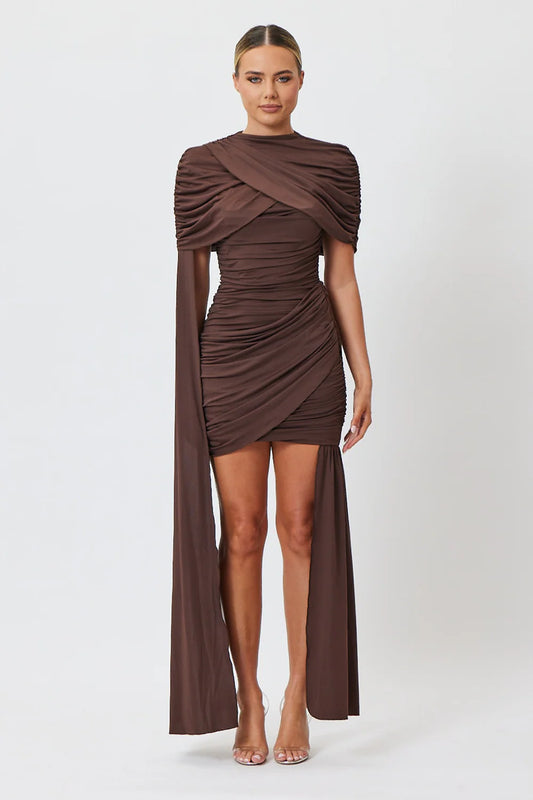 BIANCA AND BRIDGETTE - KELSEY MINI DRESS - BROWN