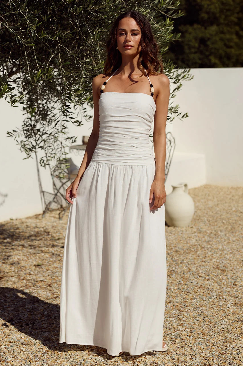 GIULIA RUCHED MAXI DRESS - OFF WHITE