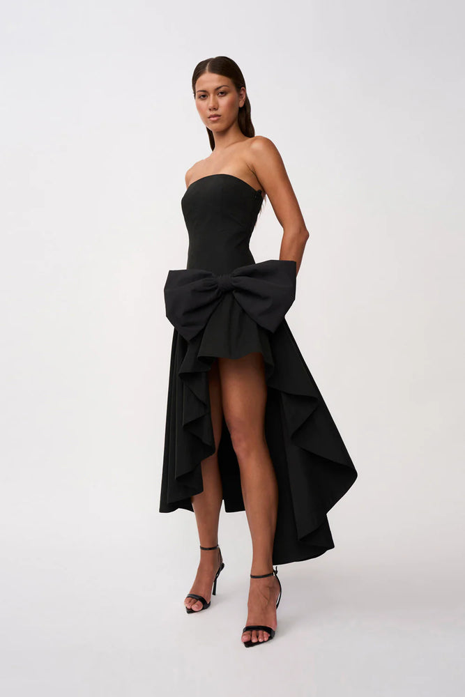 BY JOHNNY - PALOMA BOW STRAPLESS GOWN- BLACK