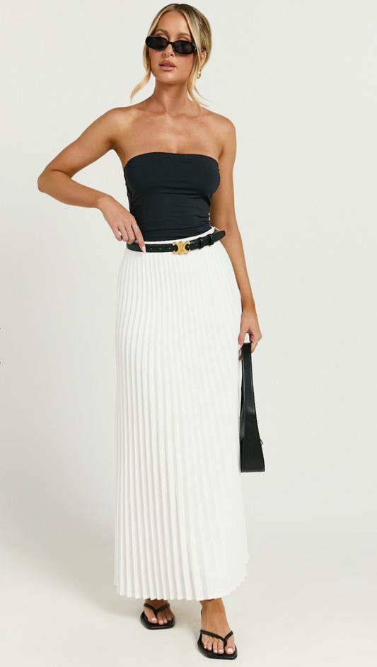 OLIVIA PLEATED SKIRT - WHITE