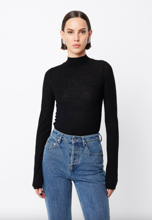 MOSSMAN - MAINE TURTLENECK MERINO TOP - BLACK