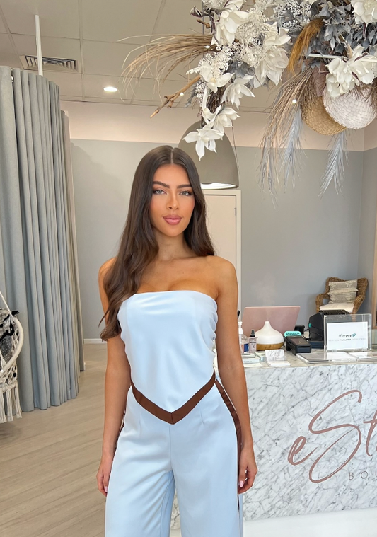 TINA SCARF TOP - SKY BLUE/CHOCOLATE