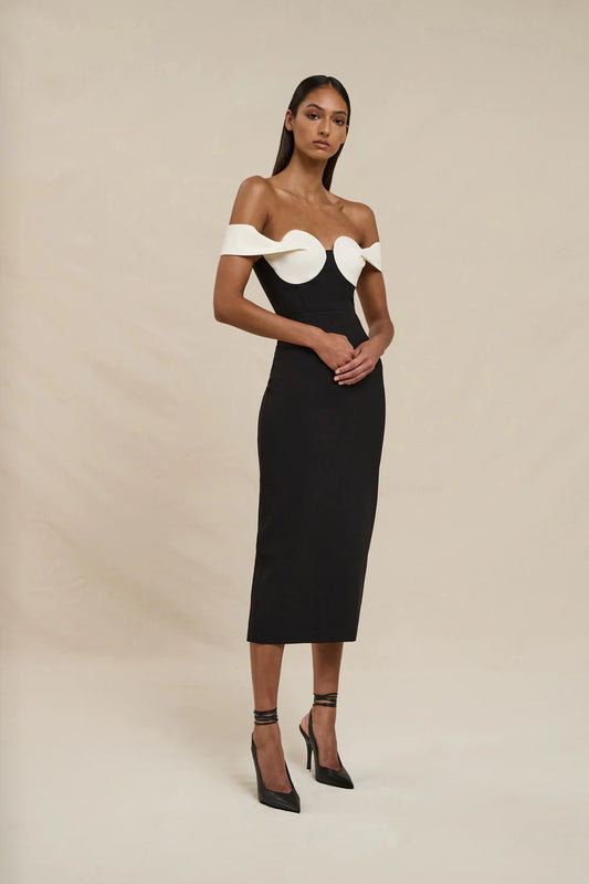 BY JOHNNY - CLEO MIDI DRESS - BLACK WHITE