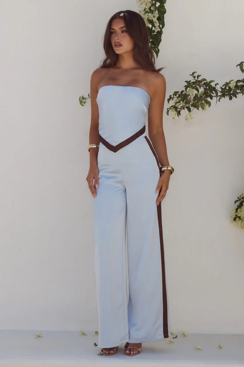 TINA SCARF TOP - SKY BLUE/CHOCOLATE