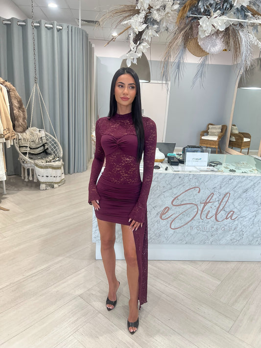 LARA LACE MINI DRESS - WINE