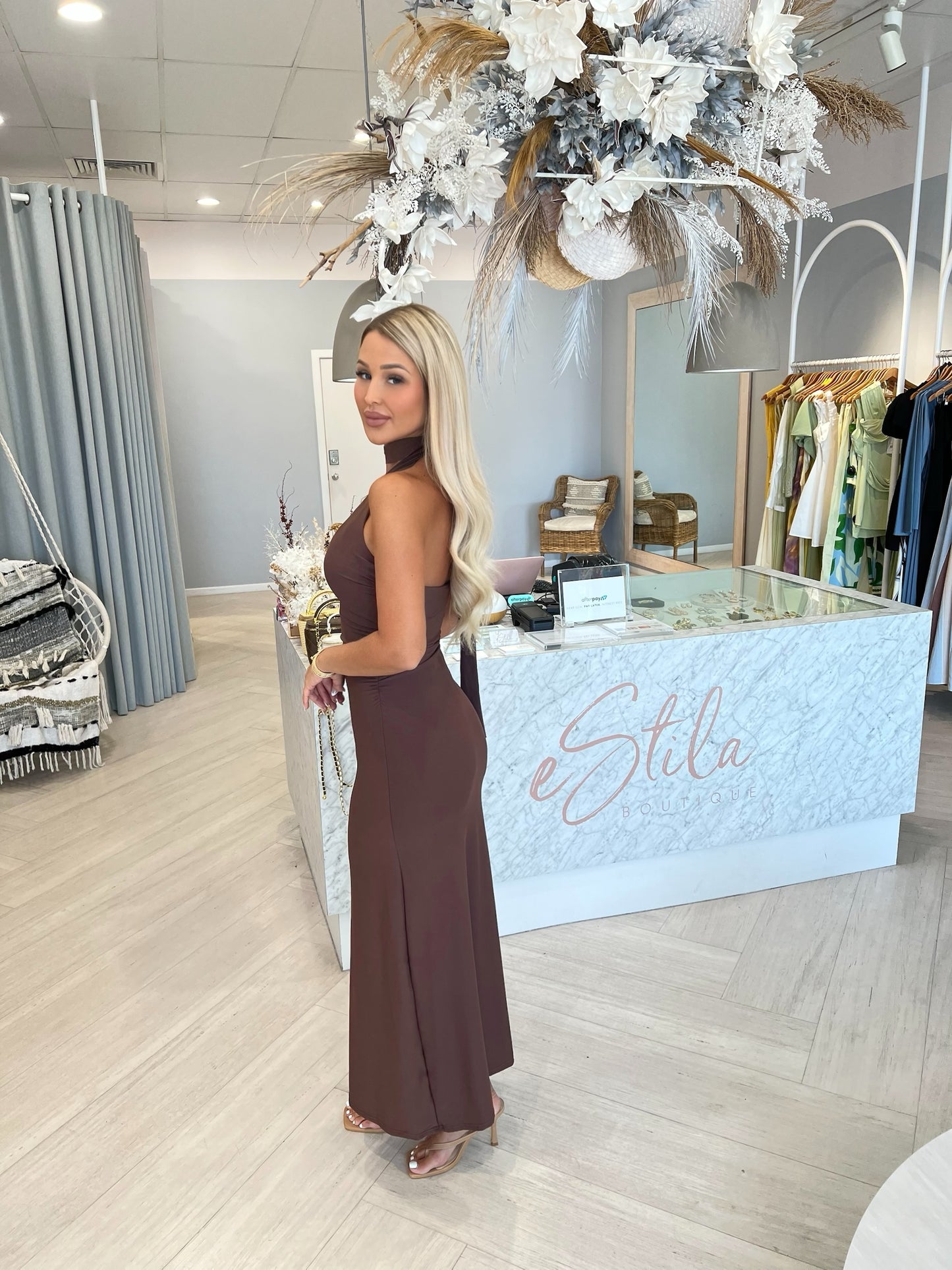 CIARA MIDI DRESS - CHOCOLATE