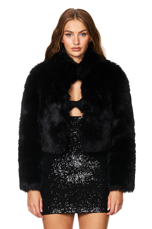 NOOKIE - TATIANA FAUX FUR CROP JACKET - BLACK