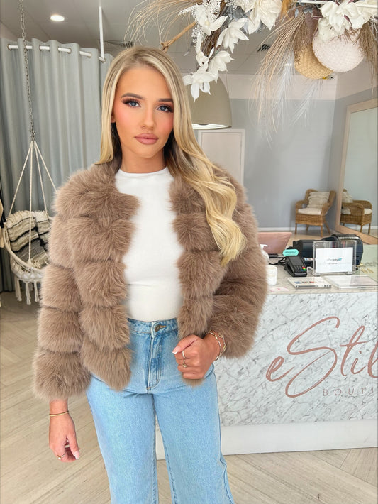 MIAMI FUR FUAX COAT - DARK CAMEL