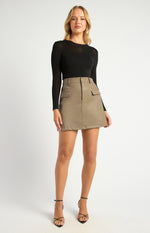 DIANA LEATHER SKIRT - STONE