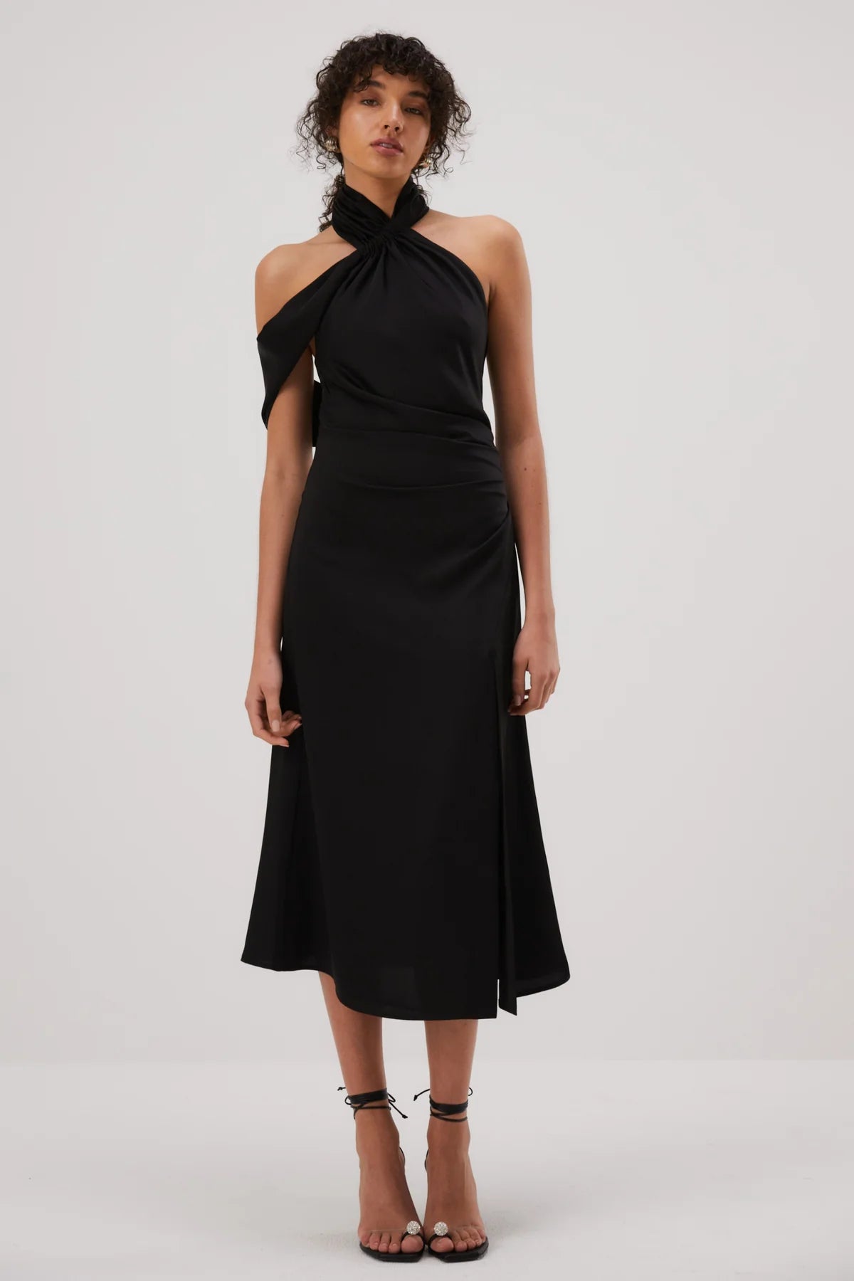MISHA COLLECTION - DELLA SATIN MIDI DRESS - BLACK