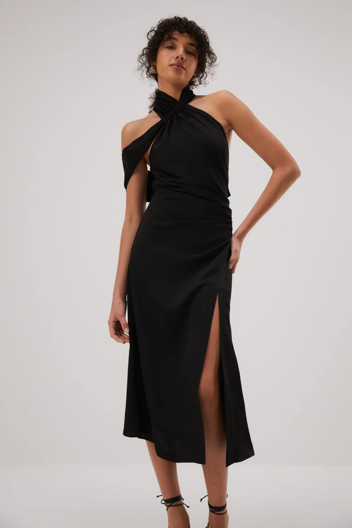 MISHA COLLECTION DELLA SATIN MIDI DRESS BLACK